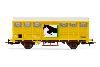 HJ6232 SNCF, wagon fermé à 2 essieux Gs pour le trasnport de chevaux, livrée jaune, ép. IV