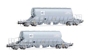 HJ6306 SNCF, coffret de 2 wagons-trémie à 4 essieux Taoos, « DMI / Saint Gobain », livrée grise - HC -DC- époque IV ( 1971-1990)
