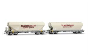 HJ6314 SNCF, coffret de 2 wagons-trémies céréaliers « Transcéréales – Esmery-Caron », avec parois plates + bombées, ép. V