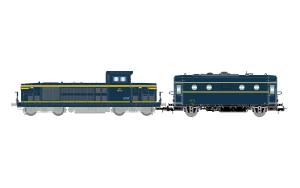 HJ2473 SNCF, locomotive diesel 040 DG-18, jaune/bleue + fougon-chaudière 800 kg/h, SHmfp 568, livrée bleue foncé - HC -DC- époque III ( 1941-1970)