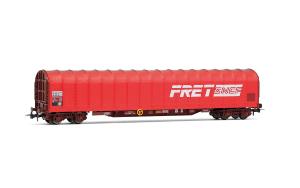 HJ6334 SNCF, wagon bâché à 4 essieux type Rils, « FRET », livrée rouge, livrée grise- HC -DC- époque IV ( 1971-1990)