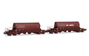 HJ6228 F-ERSA, coffret de 2 wagons-trémies à 4 essieux Taoos, livrée marron, « Ermewa/Chemoil » , ép. VI