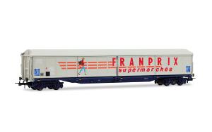 HJ6321 SNCF, wagon à parois coulissantes à 4 essieux type Habis, « FRANPRIX », livrée beige - HC -DC- époque IV ( 1971-1990)