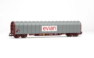 HJ6333 SNCF, wagon bâché à 4 essieux type Rils, « EVIAN », livrée grise - HO -DC - EP IV-V