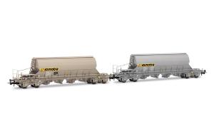 HJ6229 VTG FRANCE, coffret de 2 wagons-trémies à 4 essieux Taoos, livrée gris, « Simotra » , ép. V