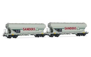 HJ6312 SNCF, coffret de 2 wagons trémies céréaliers à 4 essieux « SANDERS », livrée grise, ép. V