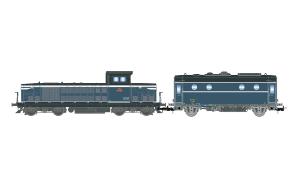 HJ2474 SNCF, locomotive diesel BB 66013, blanche/bleue + fourgon-chaudière 800 kg/h, SHmf 788, livrée bleu clair- HC -DC- époque III ( 1941-1970)