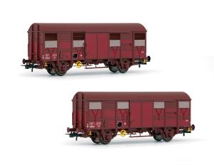 HJ6231 Coffret de 2 wagons fermés à 2 essieux Kv Permaplex, avec volets ouverts, livrée marron, ép. III - SNCF - HO
