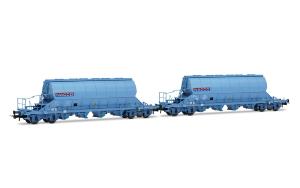 HJ6230 NACCO, coffret de 2 wagons-trémies à 4 essieux Taoos, livrée bleue, ép. VI